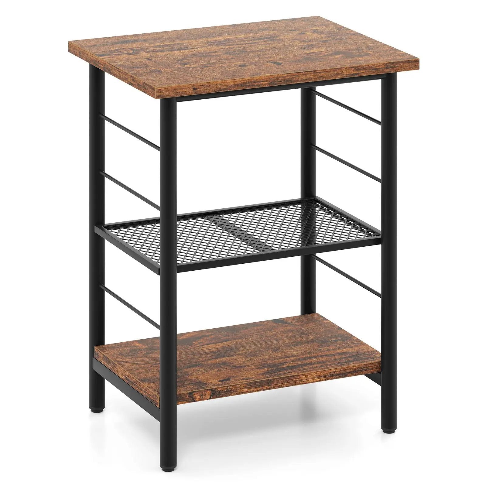 3-Tier End Table Space-Saving Nightstand Industrial Bedside Table for Living Room Bedroom-Rustic Brown by DirectDeals