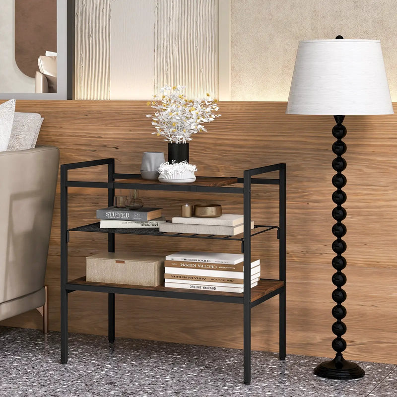 Industrial Entryway Table with Removable Panel and Mesh Shelf by DirectDeals