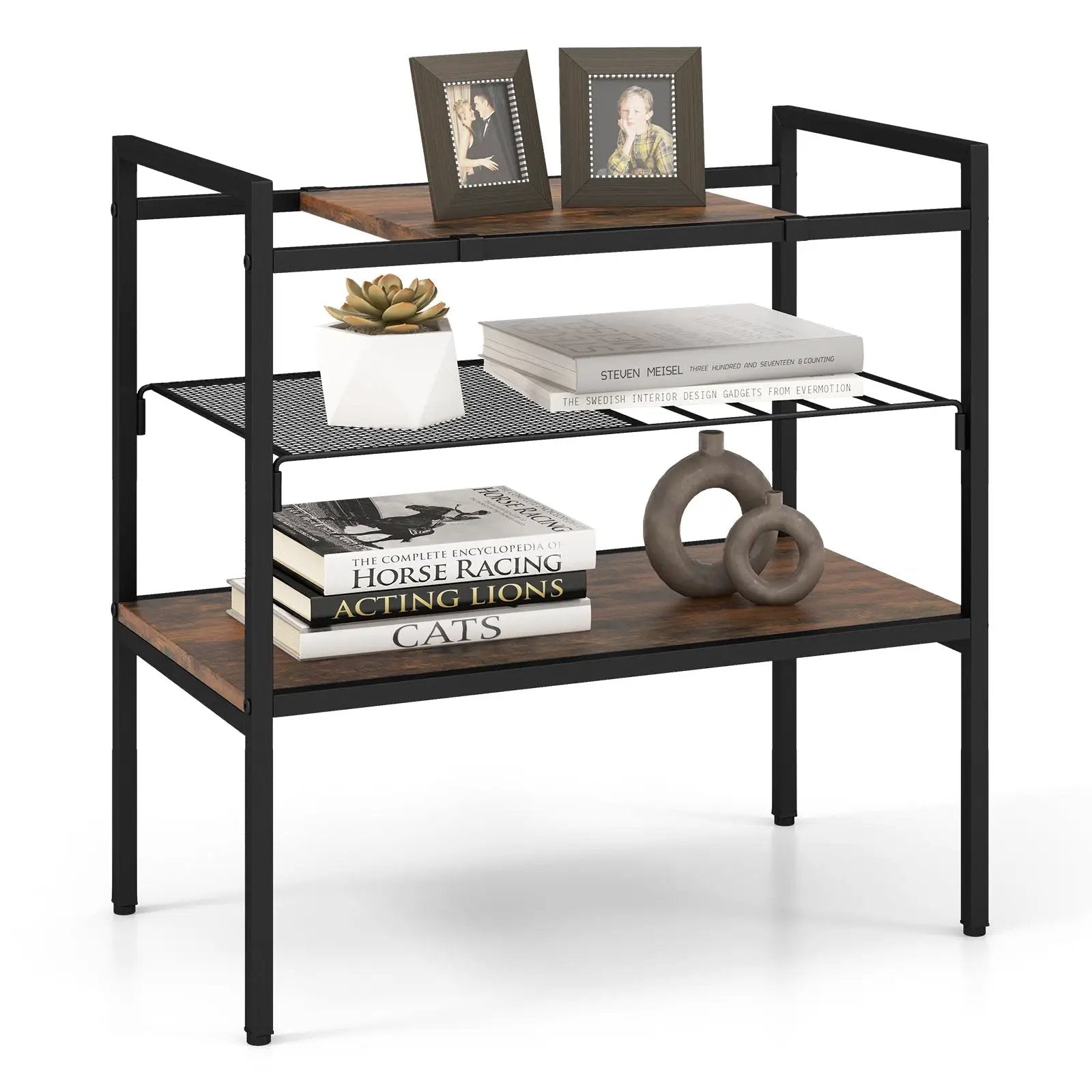 Industrial Entryway Table with Removable Panel and Mesh Shelf by DirectDeals