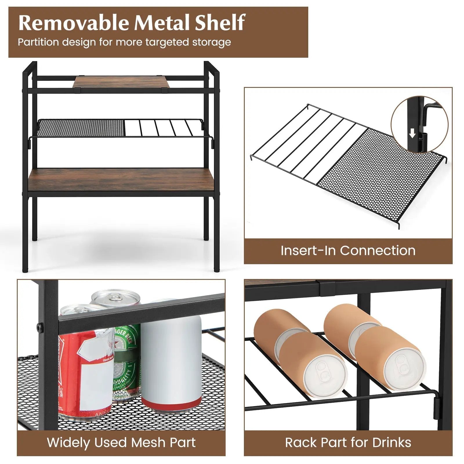 Industrial Entryway Table with Removable Panel and Mesh Shelf by DirectDeals