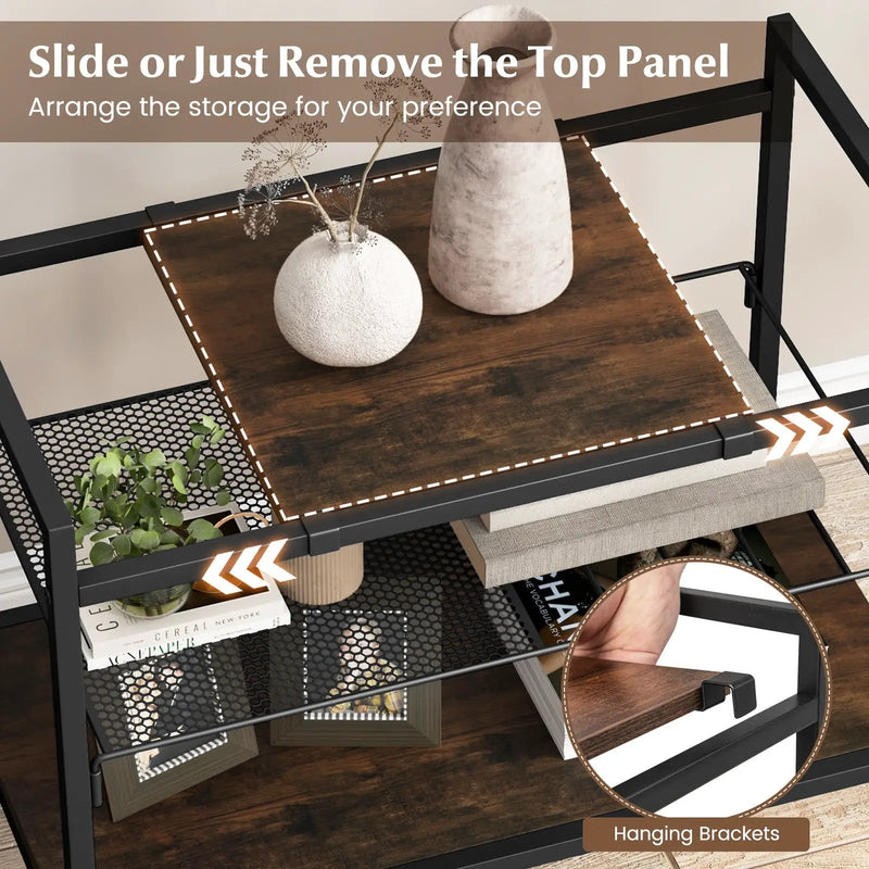 Industrial Entryway Table with Removable Panel and Mesh Shelf by DirectDeals