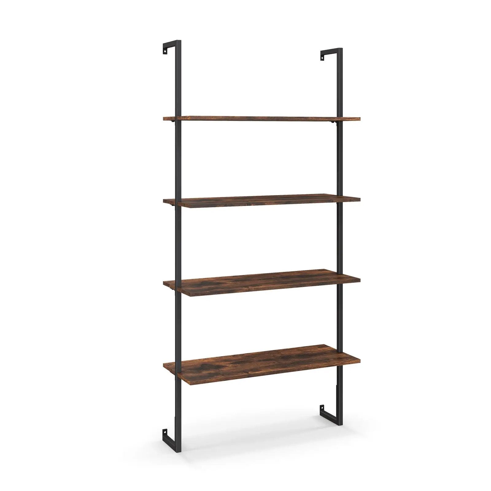 4-Tier Industrial Ladder Bookshelf with Metal Frame-Coffee by DirectDeals