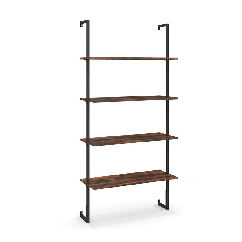 4-Tier Industrial Ladder Bookshelf with Metal Frame-Coffee by DirectDeals
