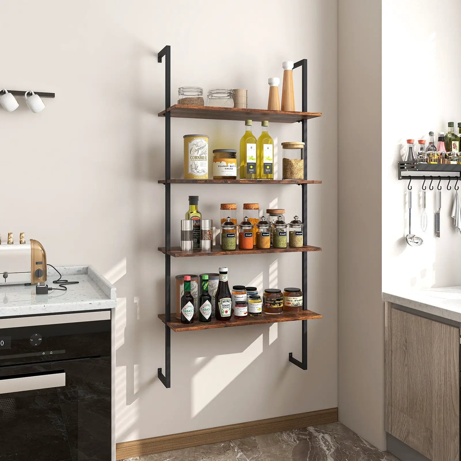 4-Tier Industrial Ladder Bookshelf with Metal Frame-Coffee by DirectDeals