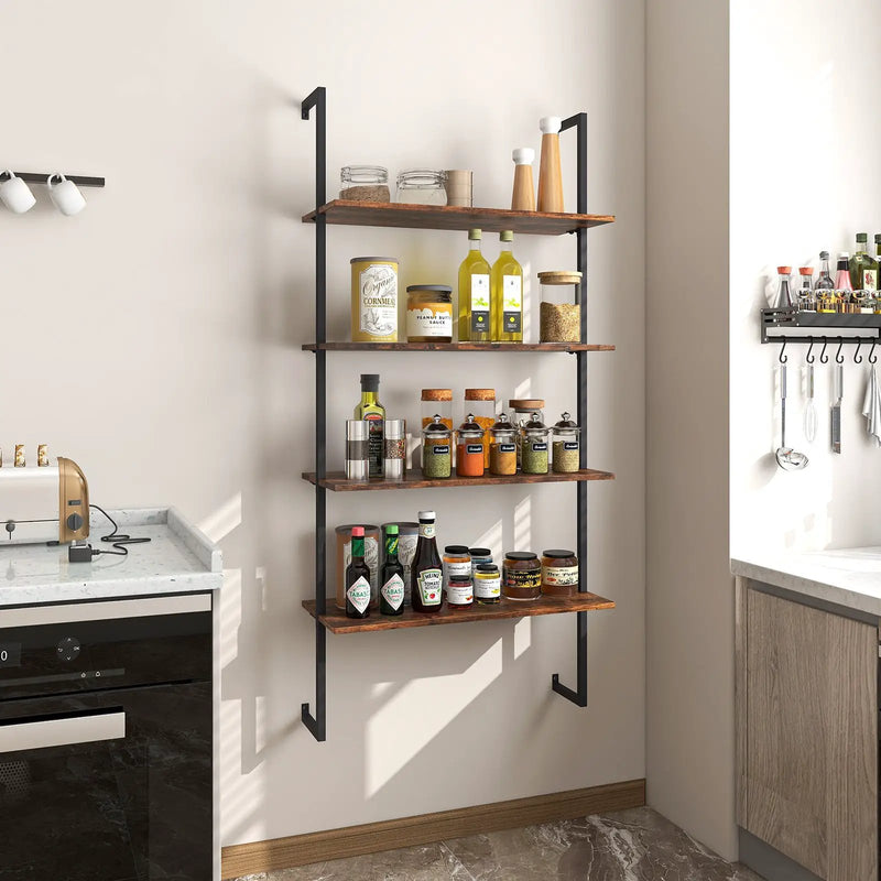 4-Tier Industrial Ladder Bookshelf with Metal Frame-Coffee by DirectDeals