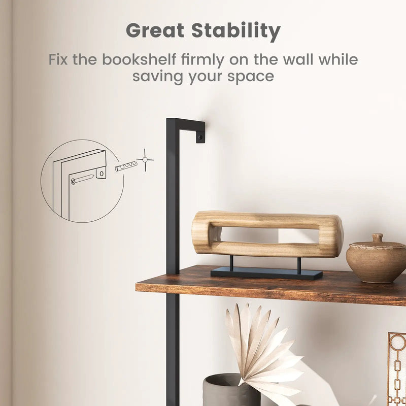 4-Tier Industrial Ladder Bookshelf with Metal Frame-Coffee by DirectDeals