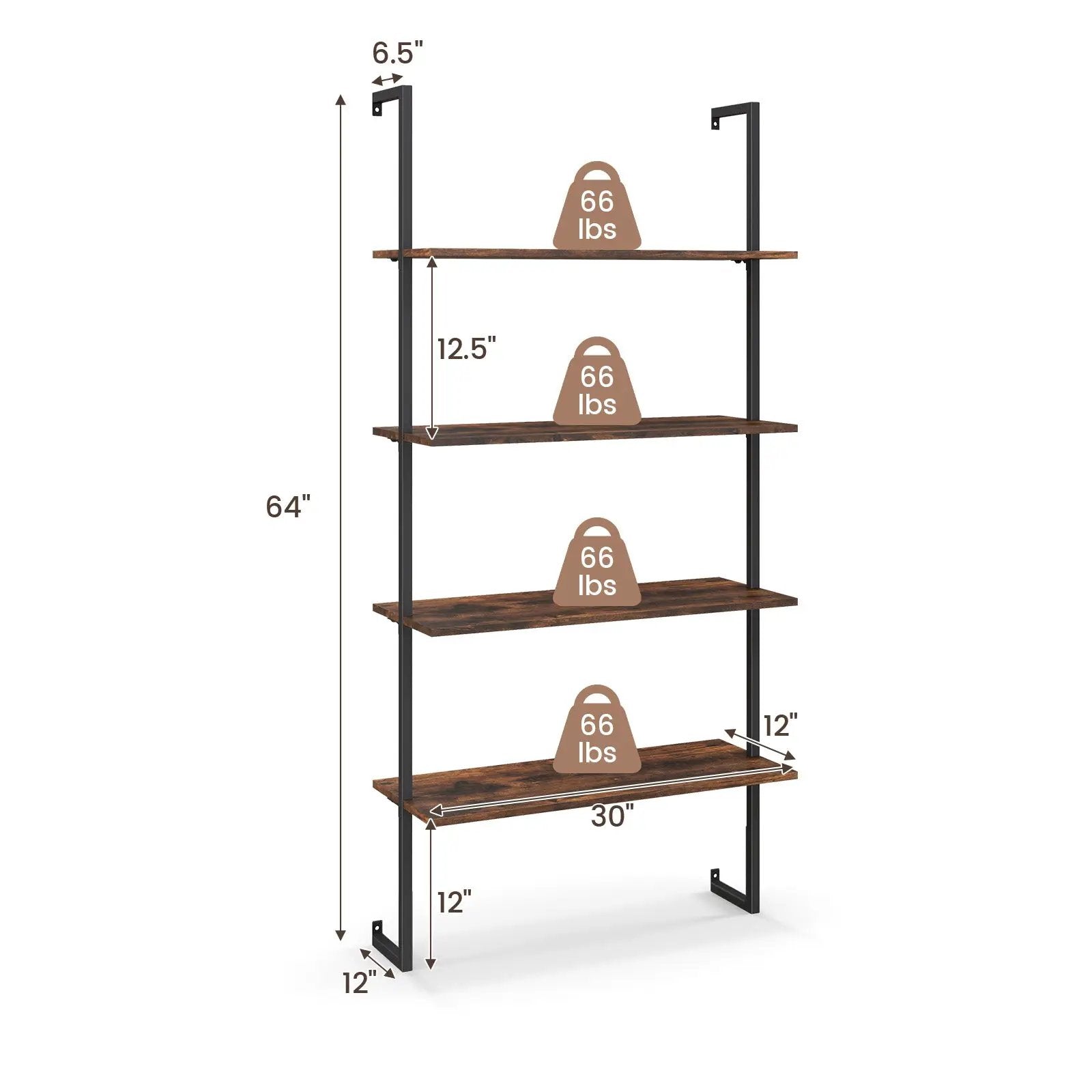 4-Tier Industrial Ladder Bookshelf with Metal Frame-Coffee by DirectDeals