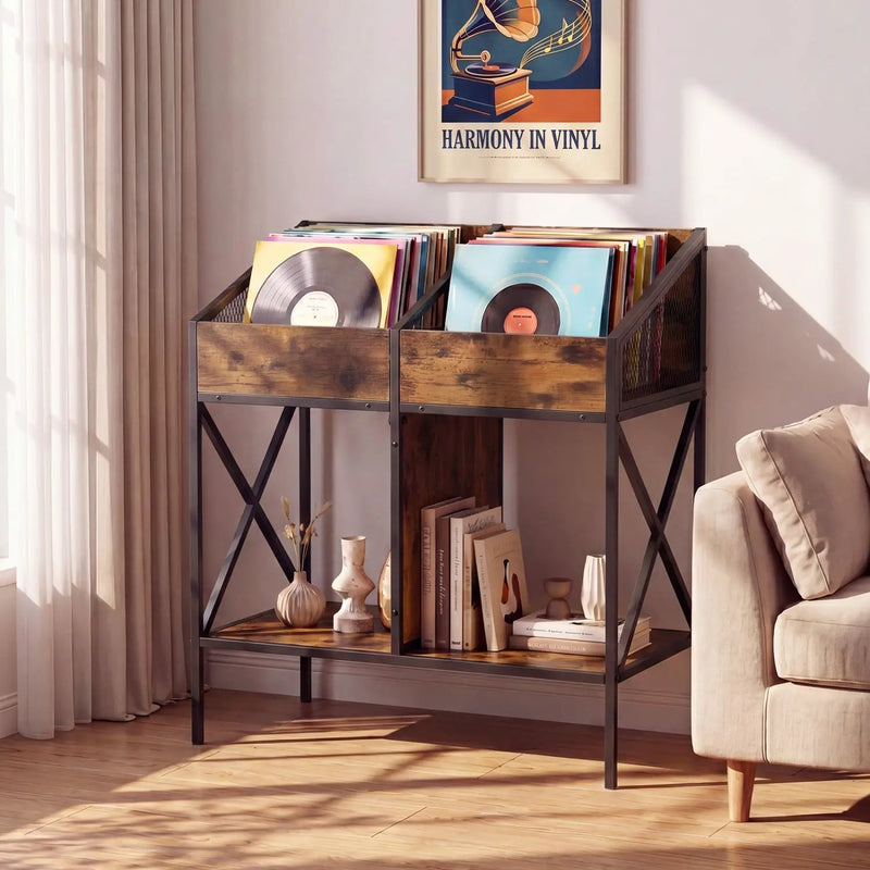 Industrial Vinyl Record Storage Rack with Metal Frame by DirectDeals
