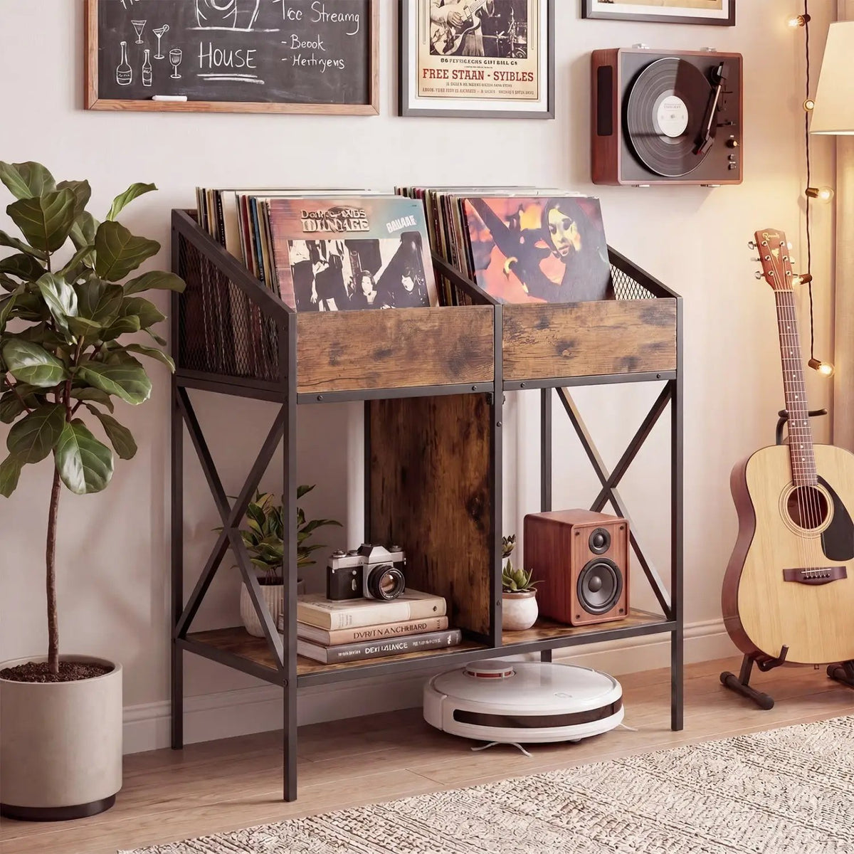 Industrial Vinyl Record Storage Rack with Metal Frame by DirectDeals