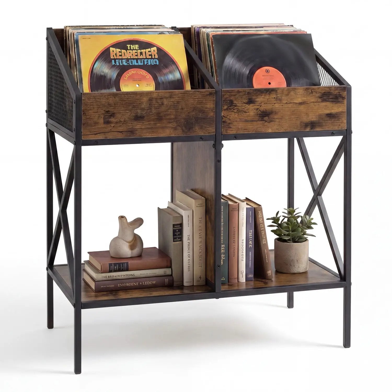 Industrial Vinyl Record Storage Rack with Metal Frame by DirectDeals