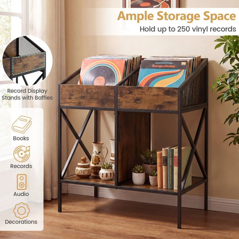 Industrial Vinyl Record Storage Rack with Metal Frame by DirectDeals