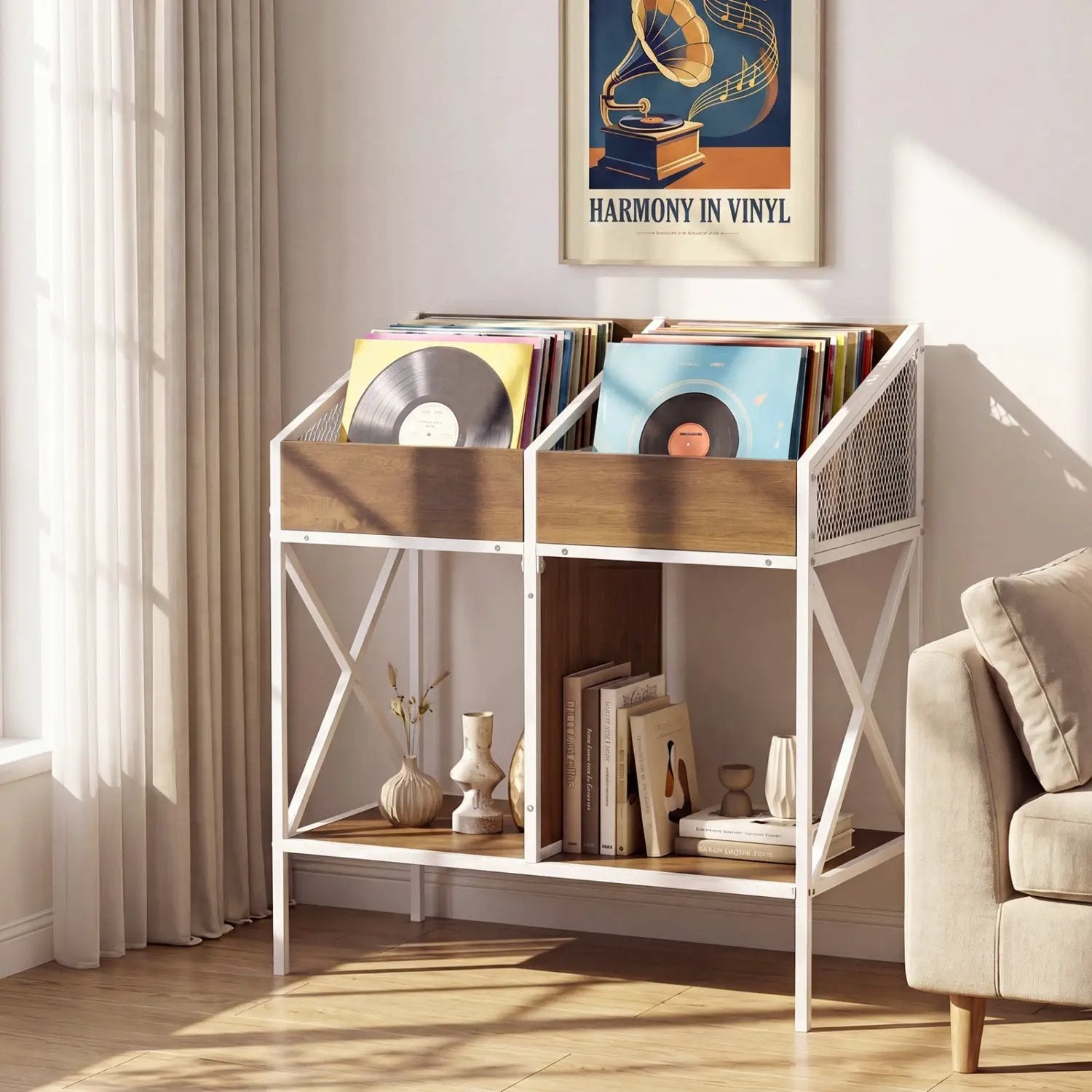 Industrial Vinyl Record Storage Rack with Metal Frame by DirectDeals