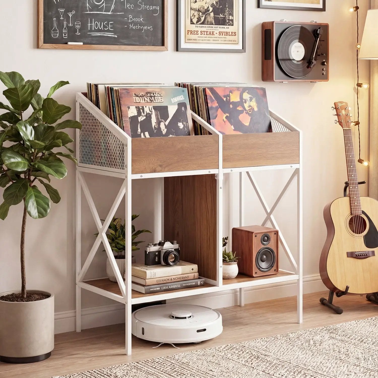 Industrial Vinyl Record Storage Rack with Metal Frame by DirectDeals