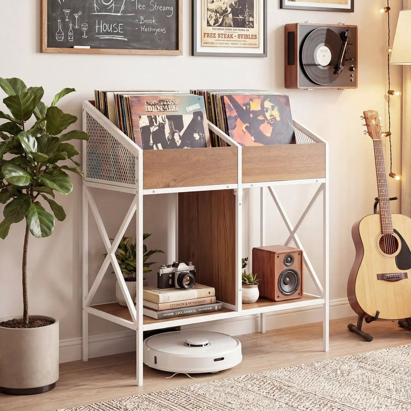 Industrial Vinyl Record Storage Rack with Metal Frame by DirectDeals