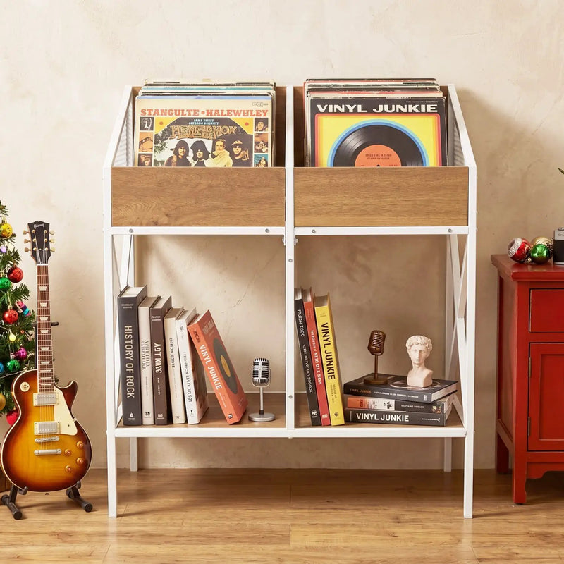 Industrial Vinyl Record Storage Rack with Metal Frame by DirectDeals