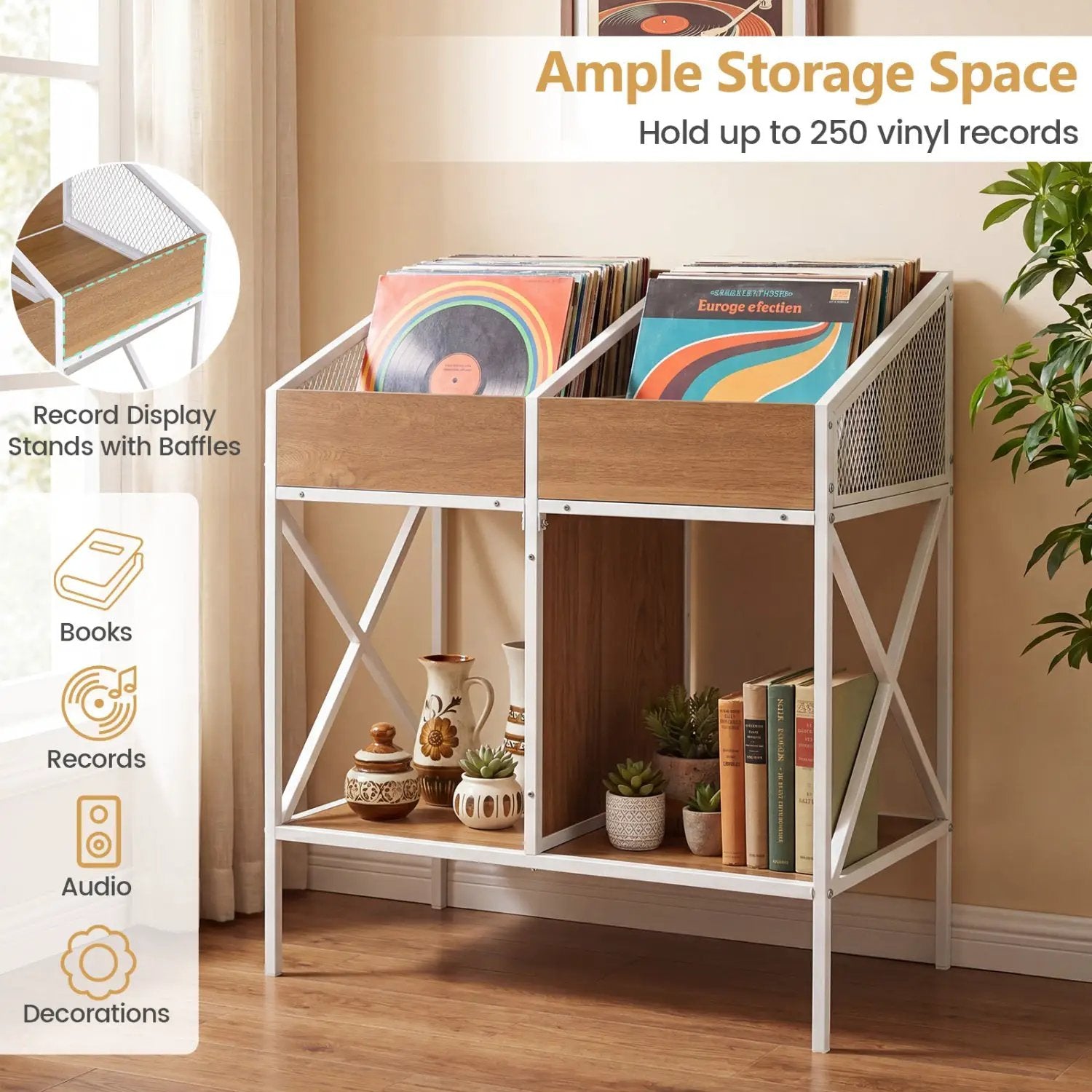 Industrial Vinyl Record Storage Rack with Metal Frame by DirectDeals