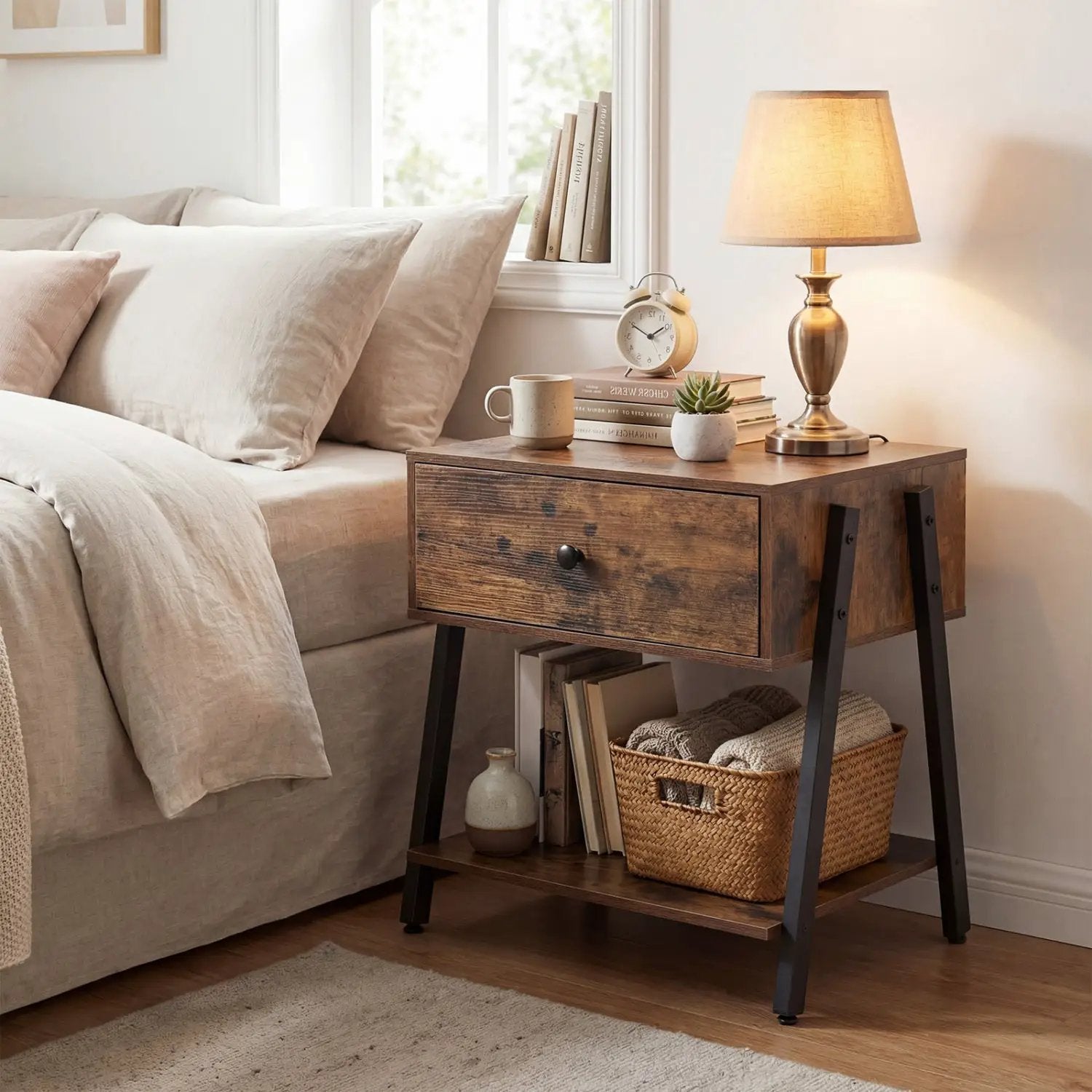 Industrial Nightstand with Drawer and Adjustable Feet by DirectDeals