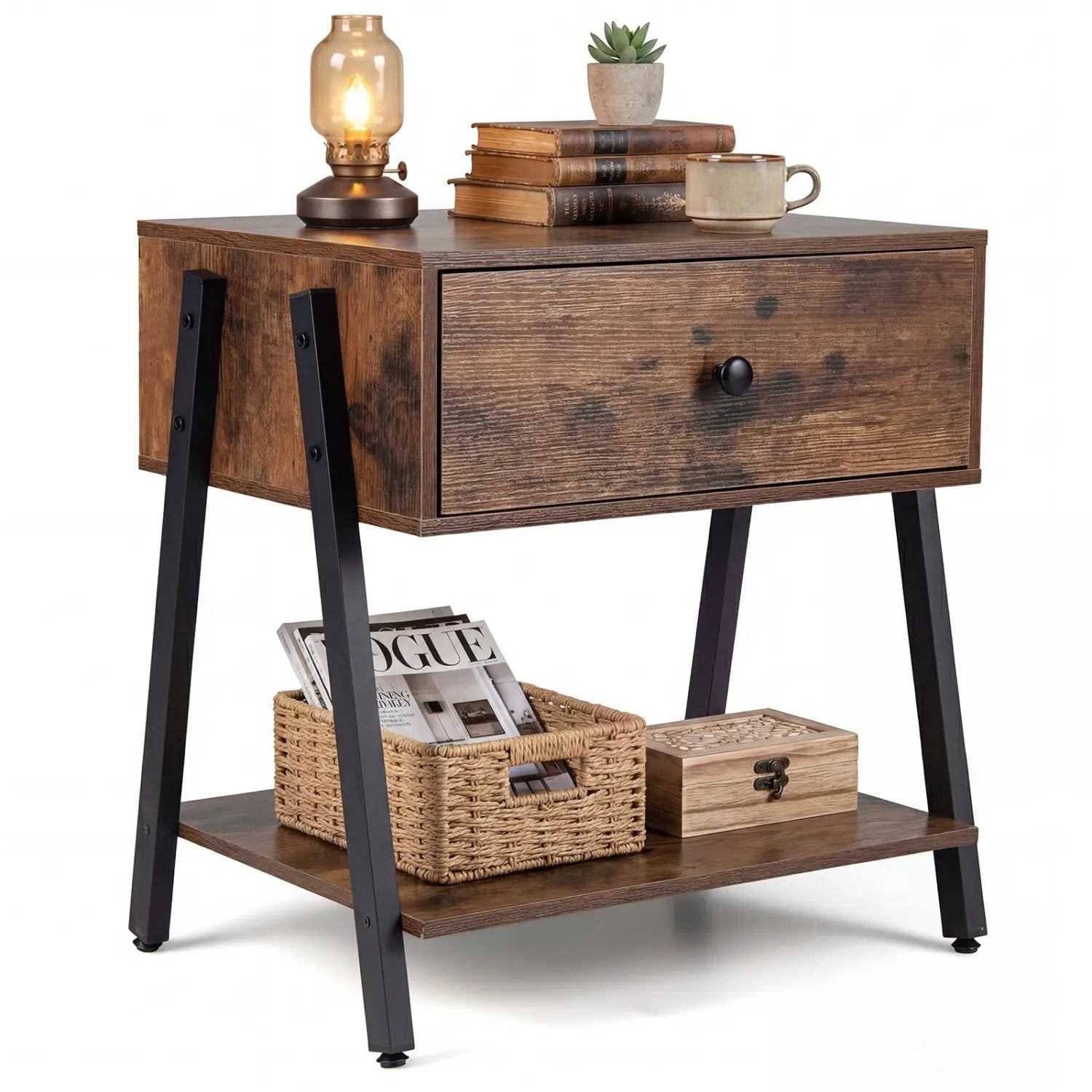Industrial Nightstand with Drawer and Adjustable Feet by DirectDeals