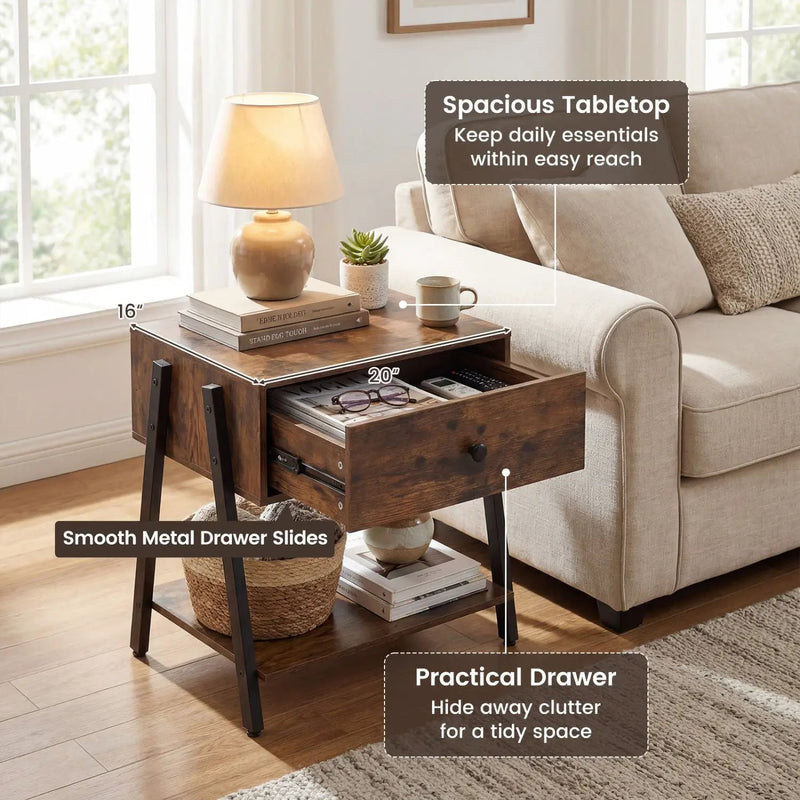 Industrial Nightstand with Drawer and Adjustable Feet by DirectDeals