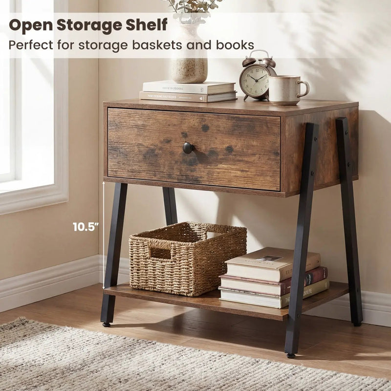Industrial Nightstand with Drawer and Adjustable Feet by DirectDeals