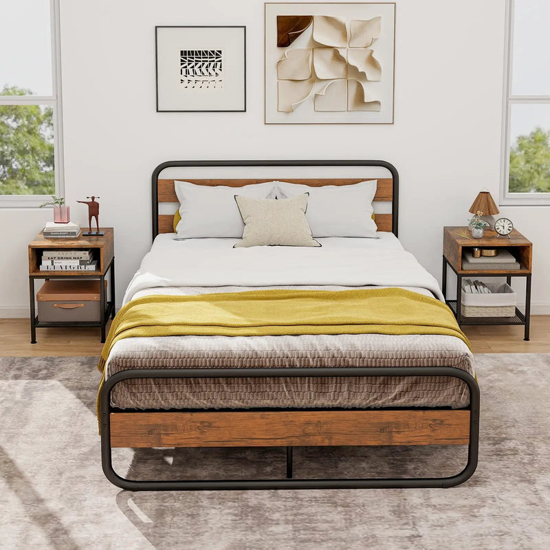 Industrial Nightstand End Side Table with Mesh Shelf by DirectDeals