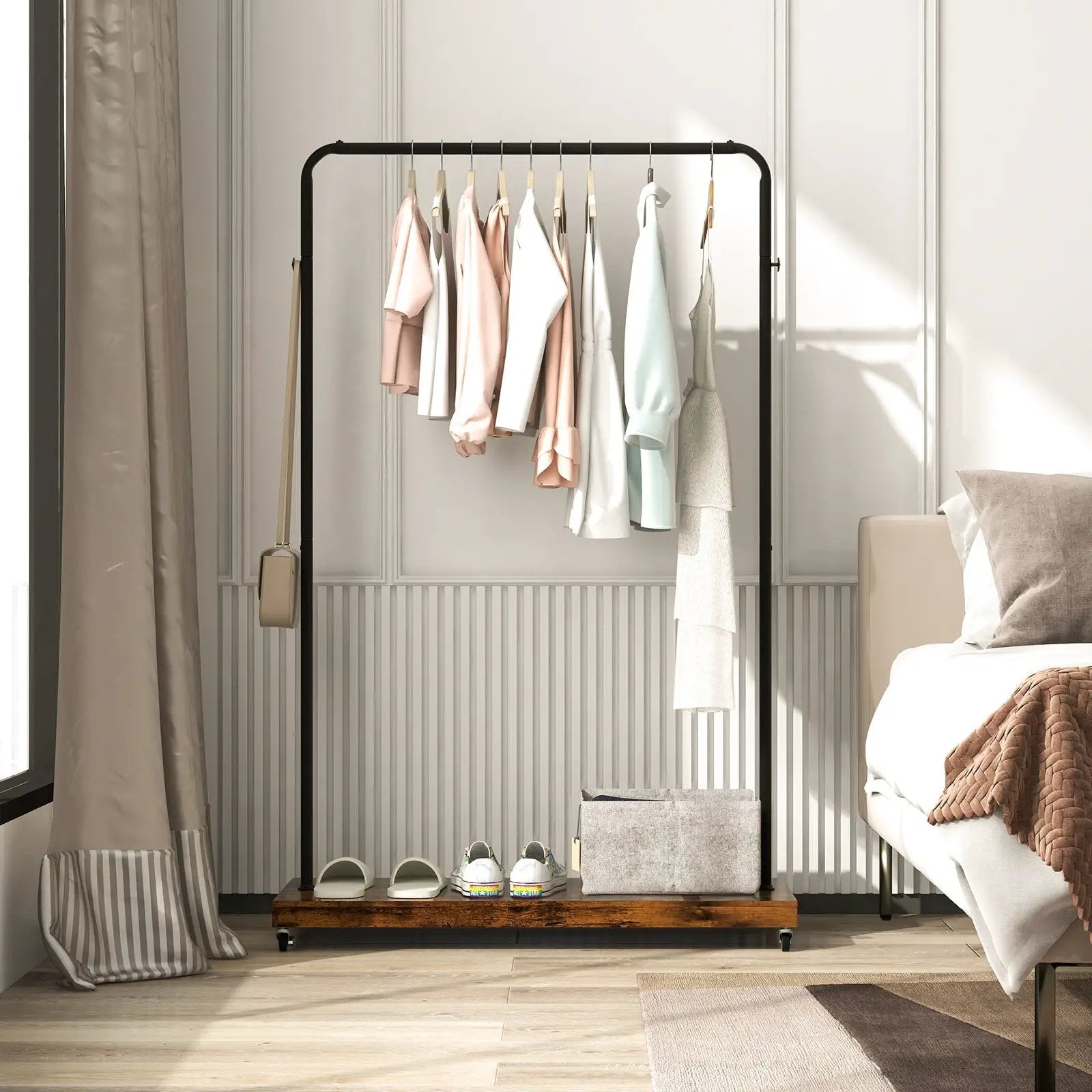 Rolling Garment Rack with Hanging Hooks and Bottom Storage Shelf by DirectDeals
