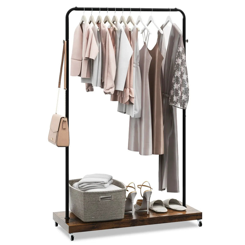 Rolling Garment Rack with Hanging Hooks and Bottom Storage Shelf by DirectDeals