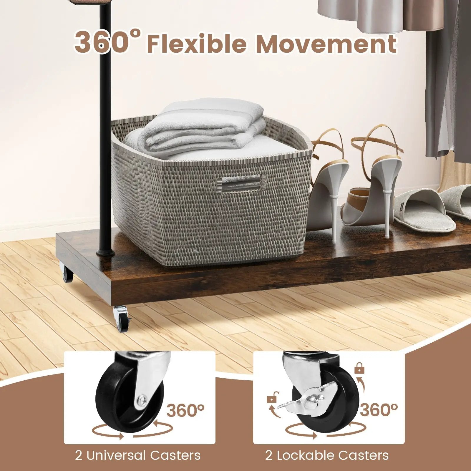 Rolling Garment Rack with Hanging Hooks and Bottom Storage Shelf by DirectDeals