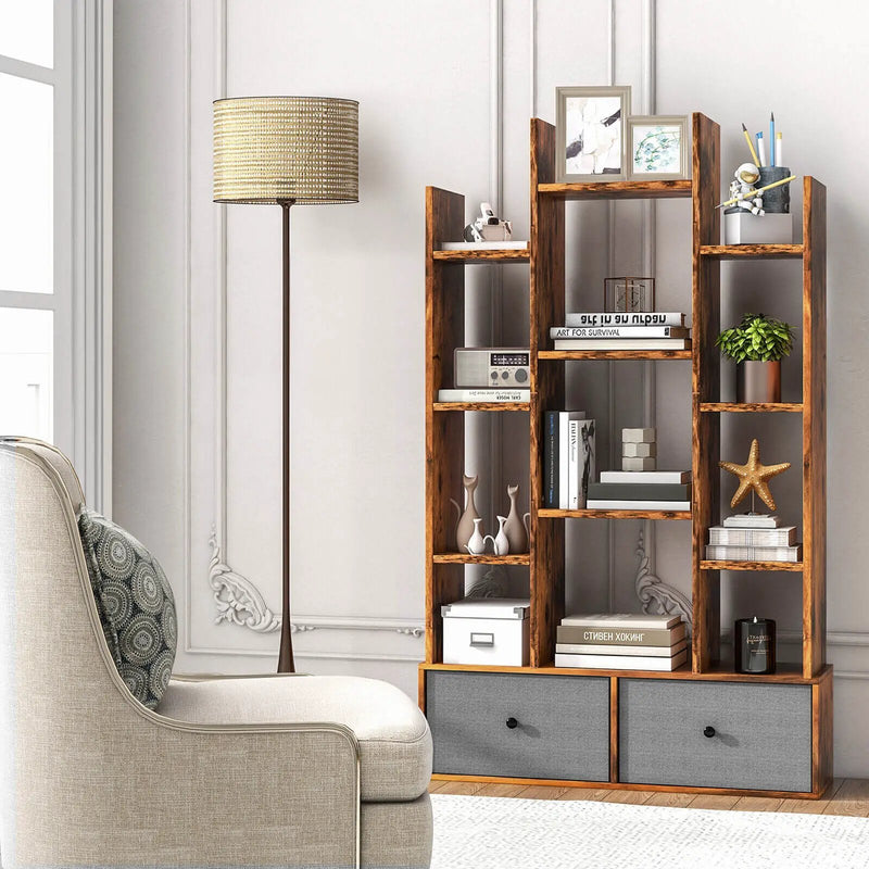 12-Tier Open-Back Freestanding Bookshelf with Drawer by DirectDeals