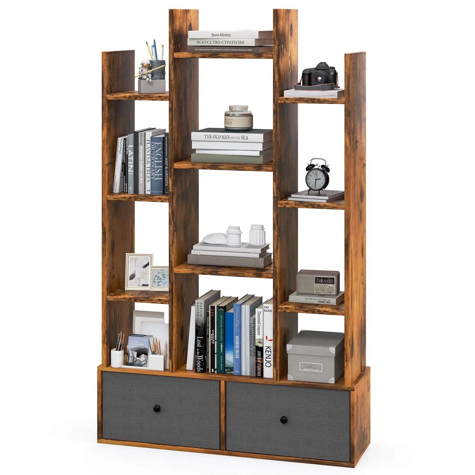 12-Tier Open-Back Freestanding Bookshelf with Drawer by DirectDeals