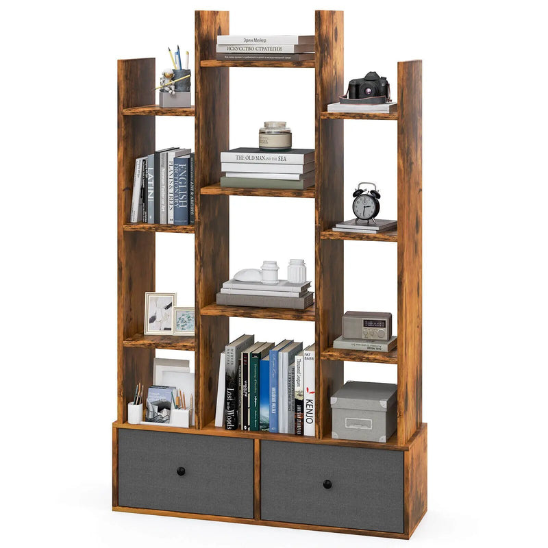 12-Tier Open-Back Freestanding Bookshelf with Drawer by DirectDeals