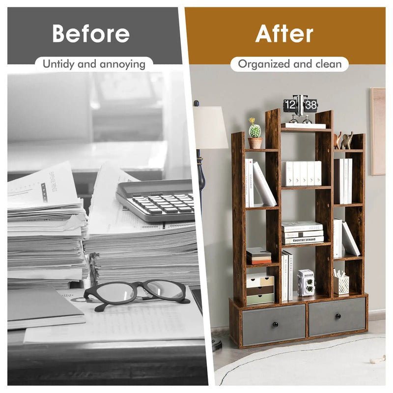 12-Tier Open-Back Freestanding Bookshelf with Drawer by DirectDeals