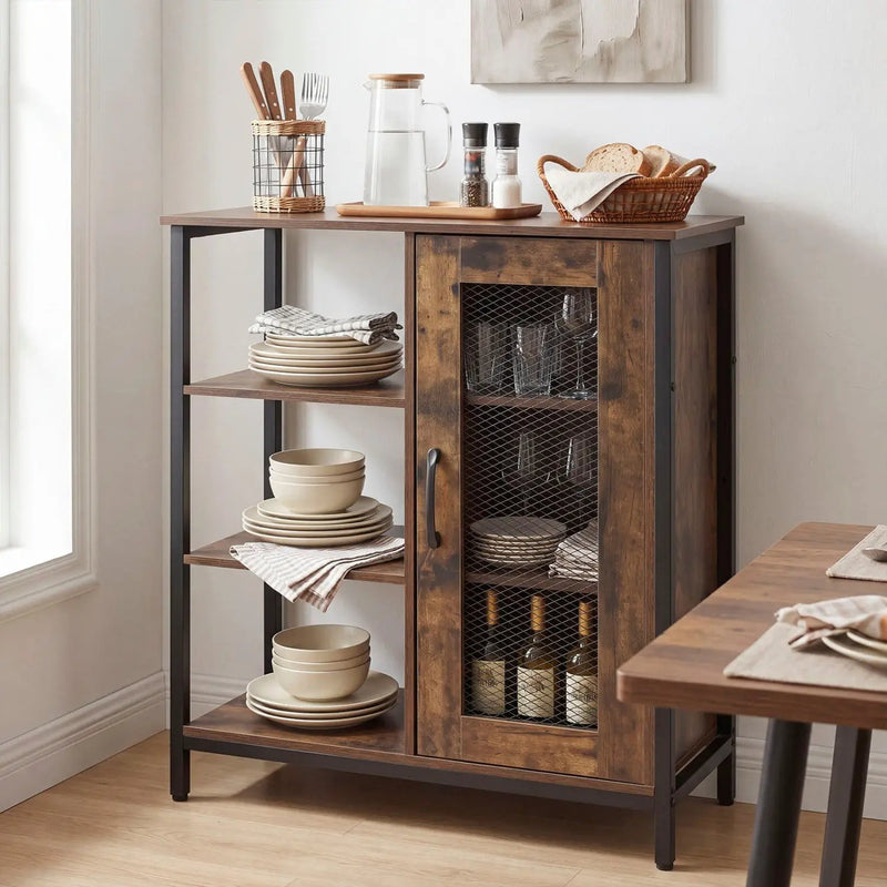 Industrial Side Cabinet with Metal Mesh Door & 3 Shelves by DirectDeals