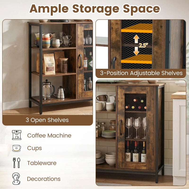 Industrial Side Cabinet with Metal Mesh Door & 3 Shelves by DirectDeals