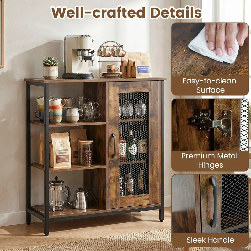Industrial Side Cabinet with Metal Mesh Door & 3 Shelves by DirectDeals