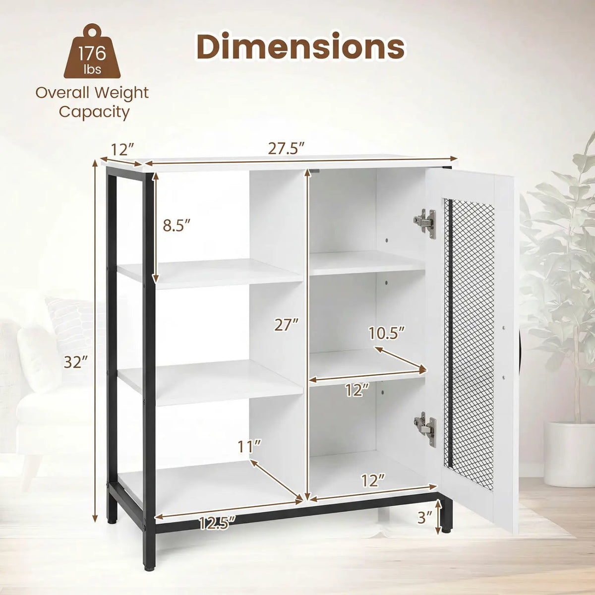 Industrial Side Cabinet with Metal Mesh Door & 3 Shelves, photo 13 of 16