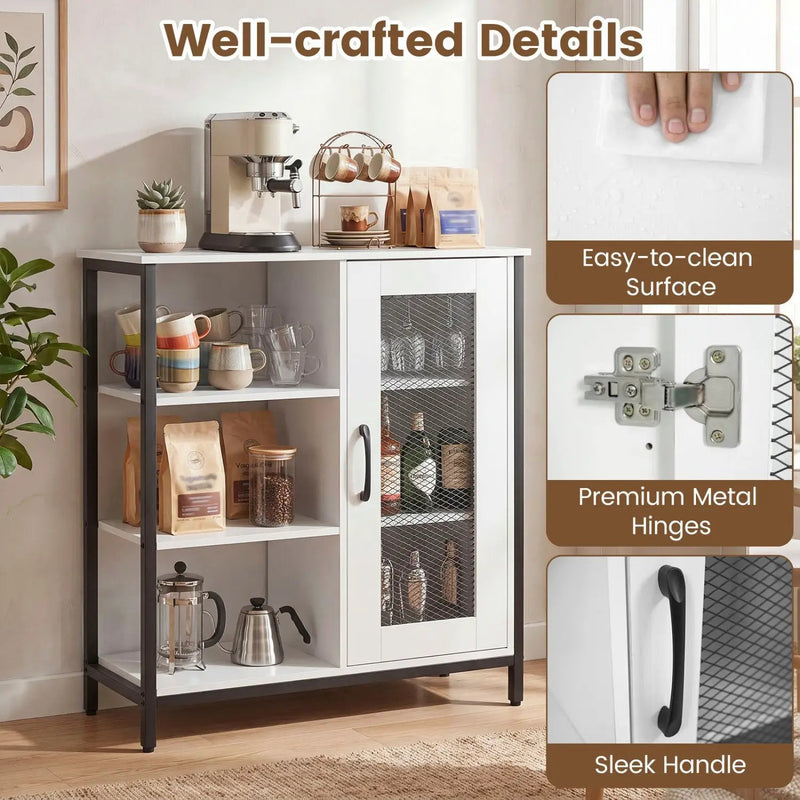 Industrial Side Cabinet with Metal Mesh Door & 3 Shelves by DirectDeals
