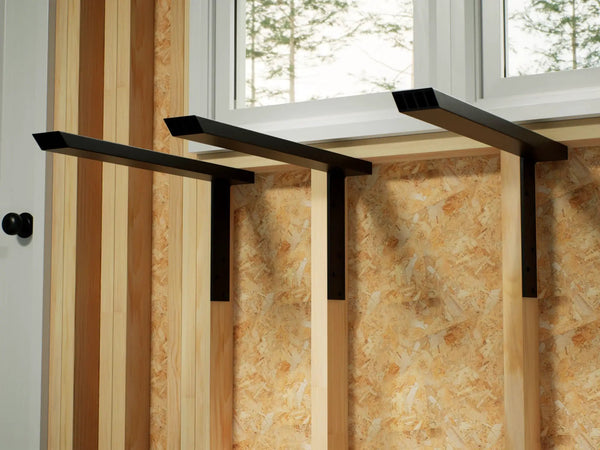 Industrial 1 inch Side Wall Free Hanging Shelf Bracket, installed in a room 2