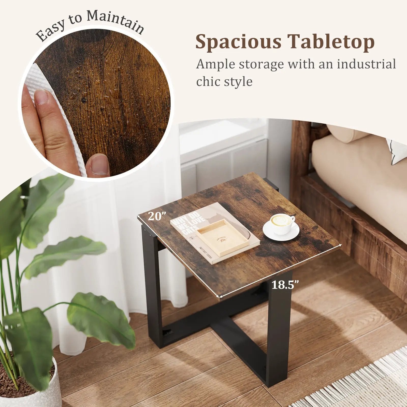 Industrial Sofa End Table with Metal Frame by DirectDeals