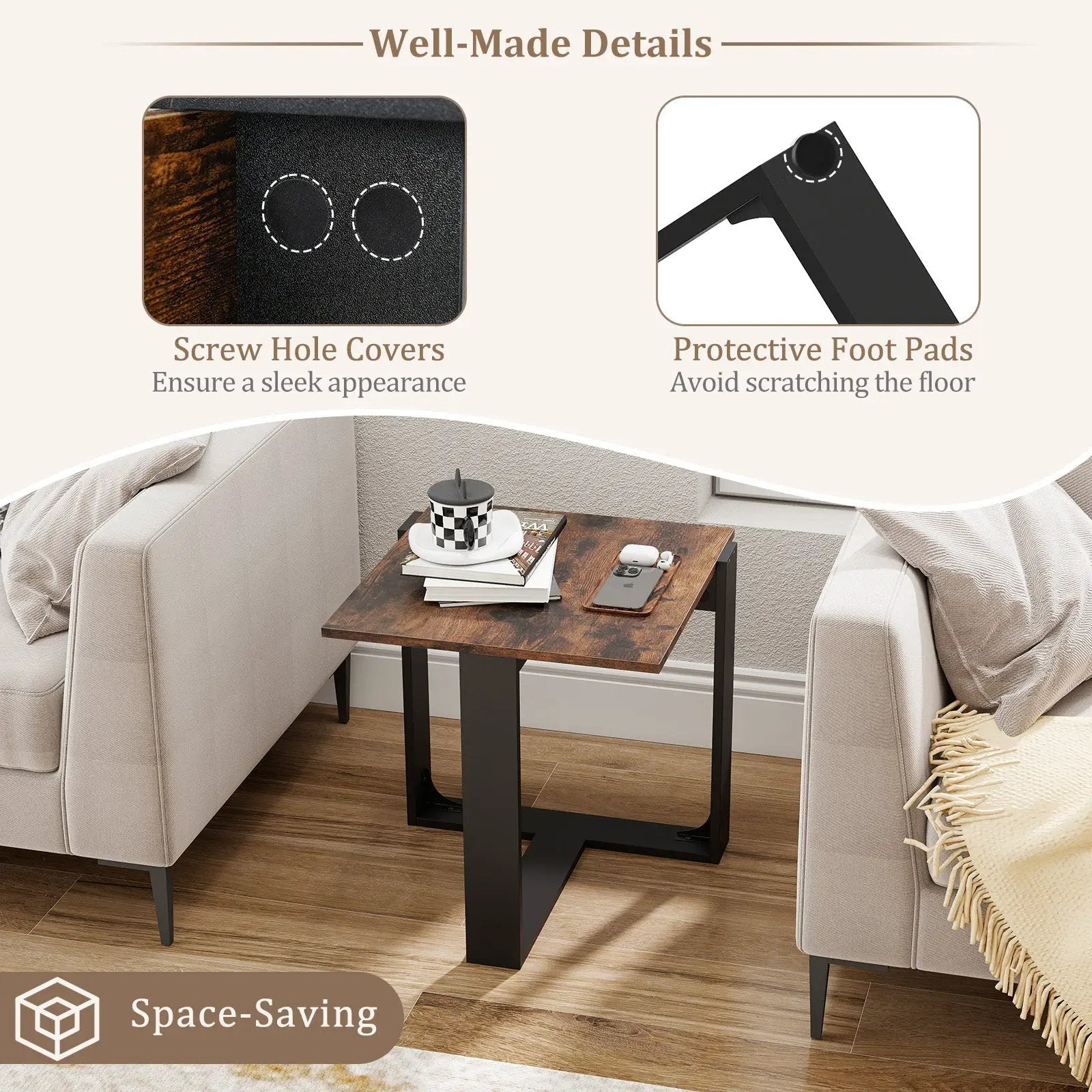Industrial Sofa End Table with Metal Frame by DirectDeals
