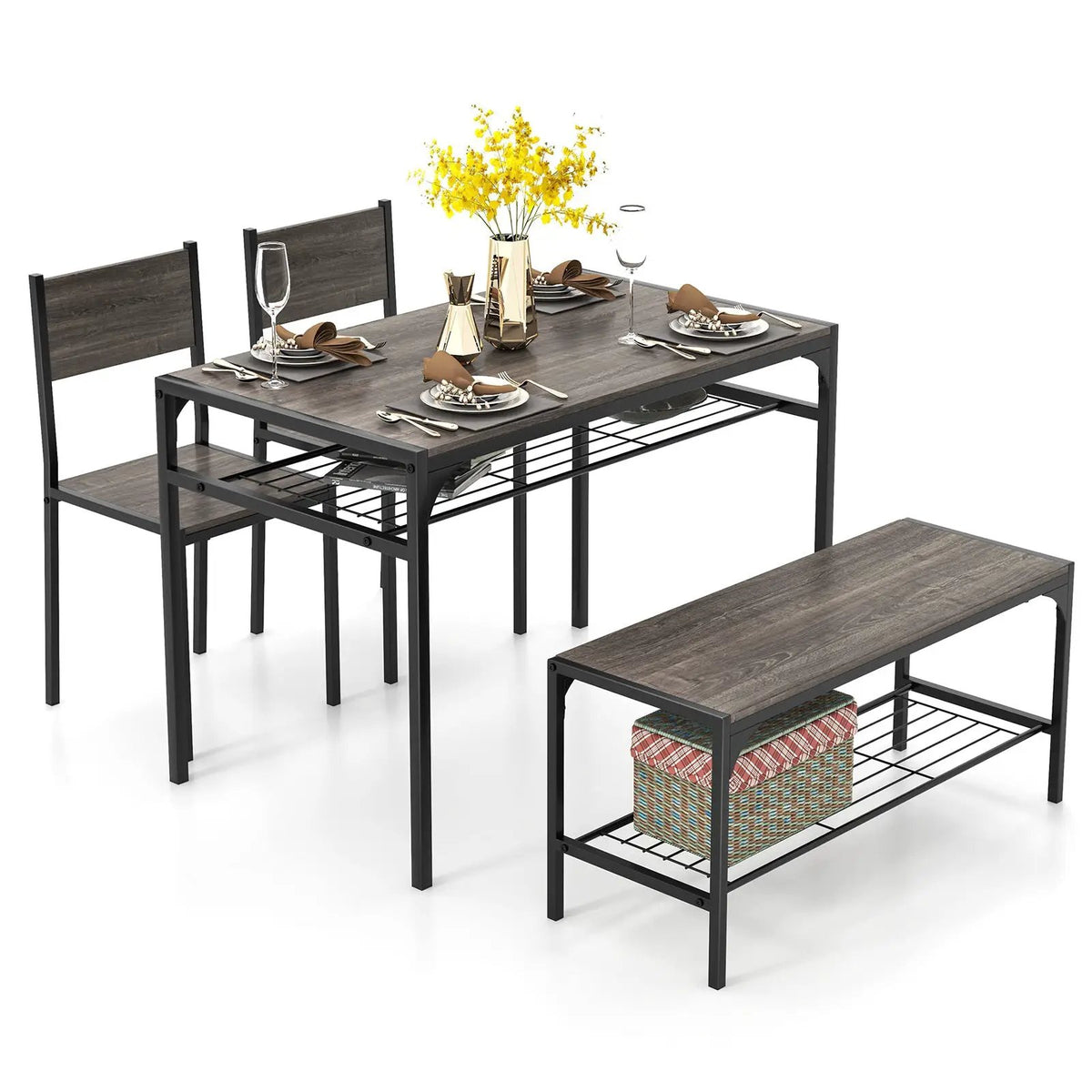 Industrial Style Rectangular Kitchen Table with Bench and Chairs by DirectDeals