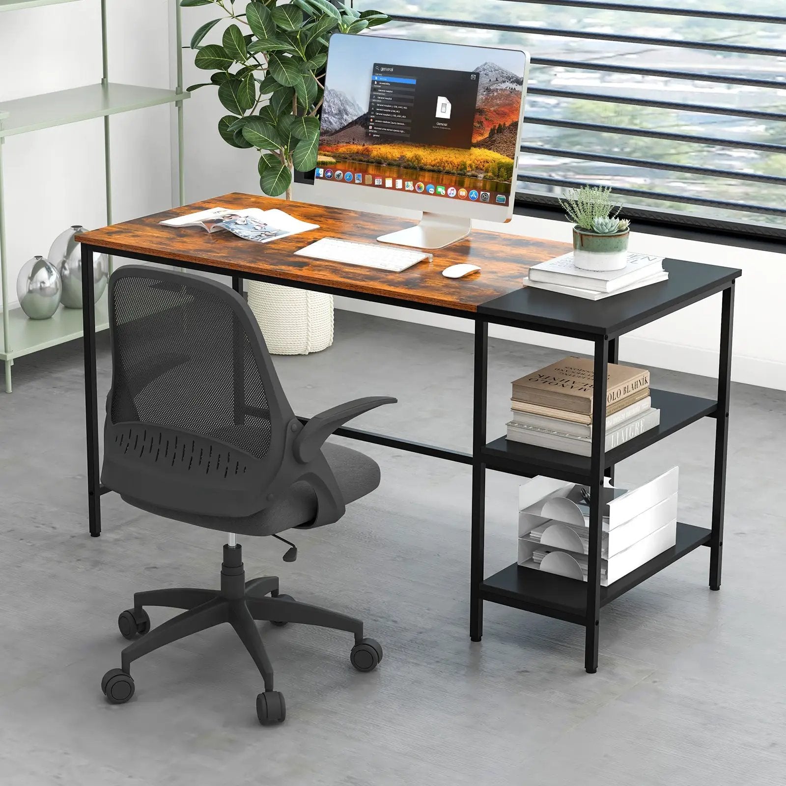 55 Inch Modern Industrial Style Study Writing Desk with 2 Storage Shelves by DirectDeals