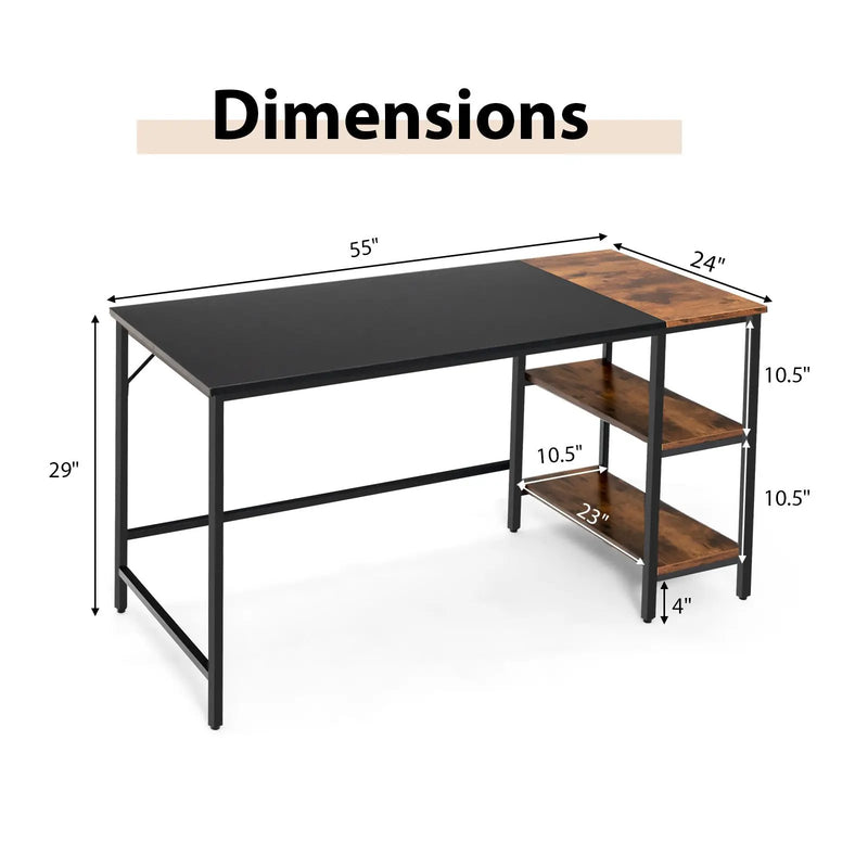 55 Inch Modern Industrial Style Study Writing Desk with 2 Storage Shelves by DirectDeals