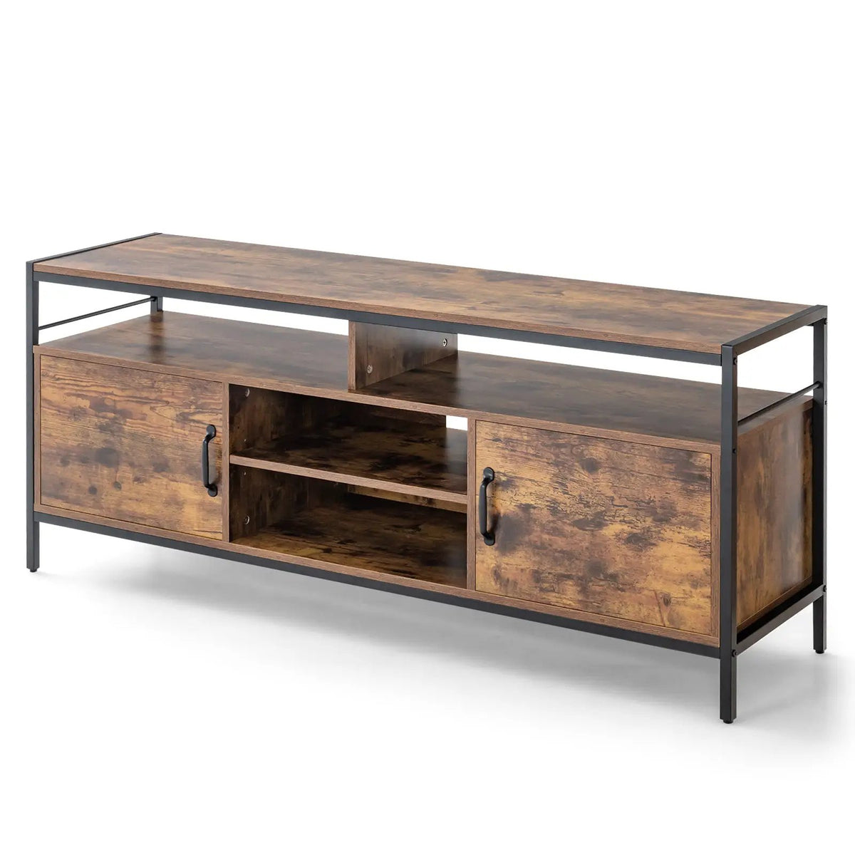 58 Inch Industrial TV Stand with Cabinets and Adjustable Shelf for TVs up to 65 Inch-Rustic Brwon, photo 4 of 9