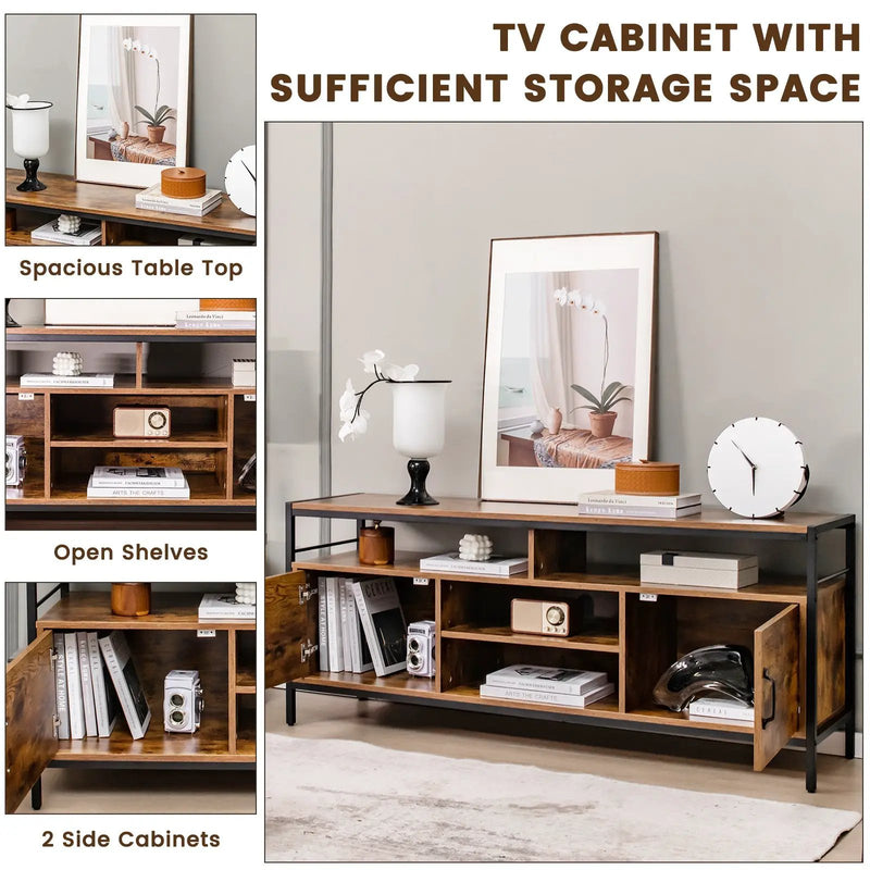 58 Inch Industrial TV Stand with Cabinets and Adjustable Shelf for TVs up to 65 Inch-Rustic Brwon by DirectDeals
