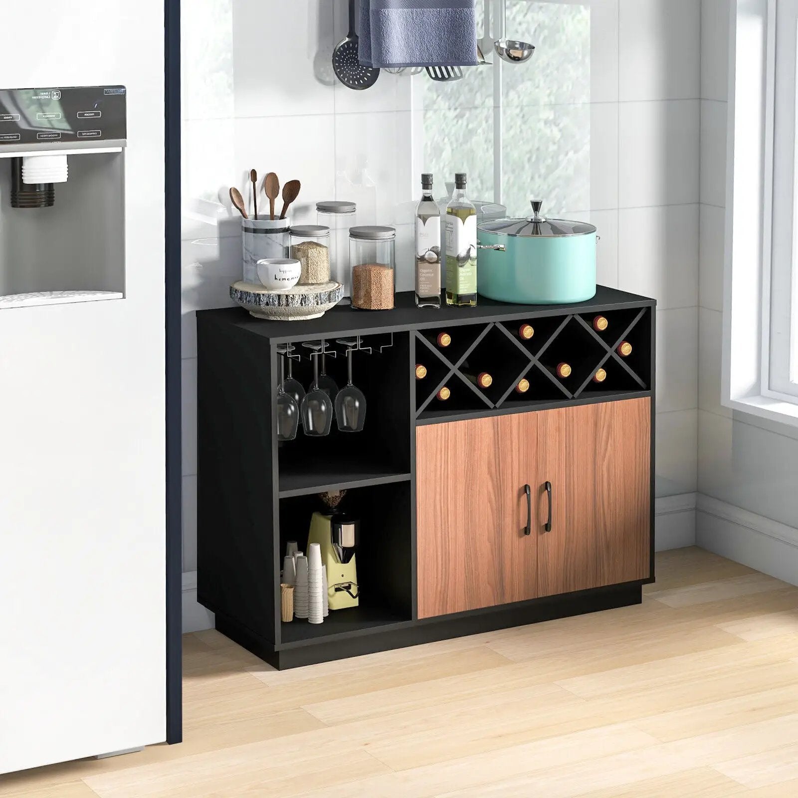 Industrial Sideboard Cabinet with Removable Wine Rack and Glass Holder by DirectDeals