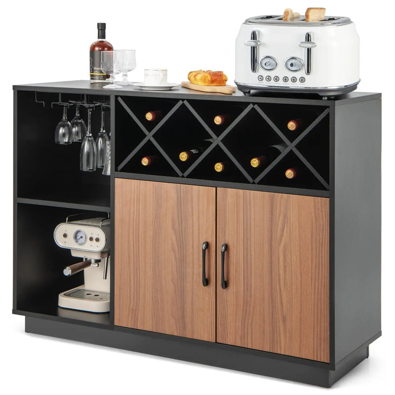 Industrial Sideboard Cabinet with Removable Wine Rack and Glass Holder by DirectDeals