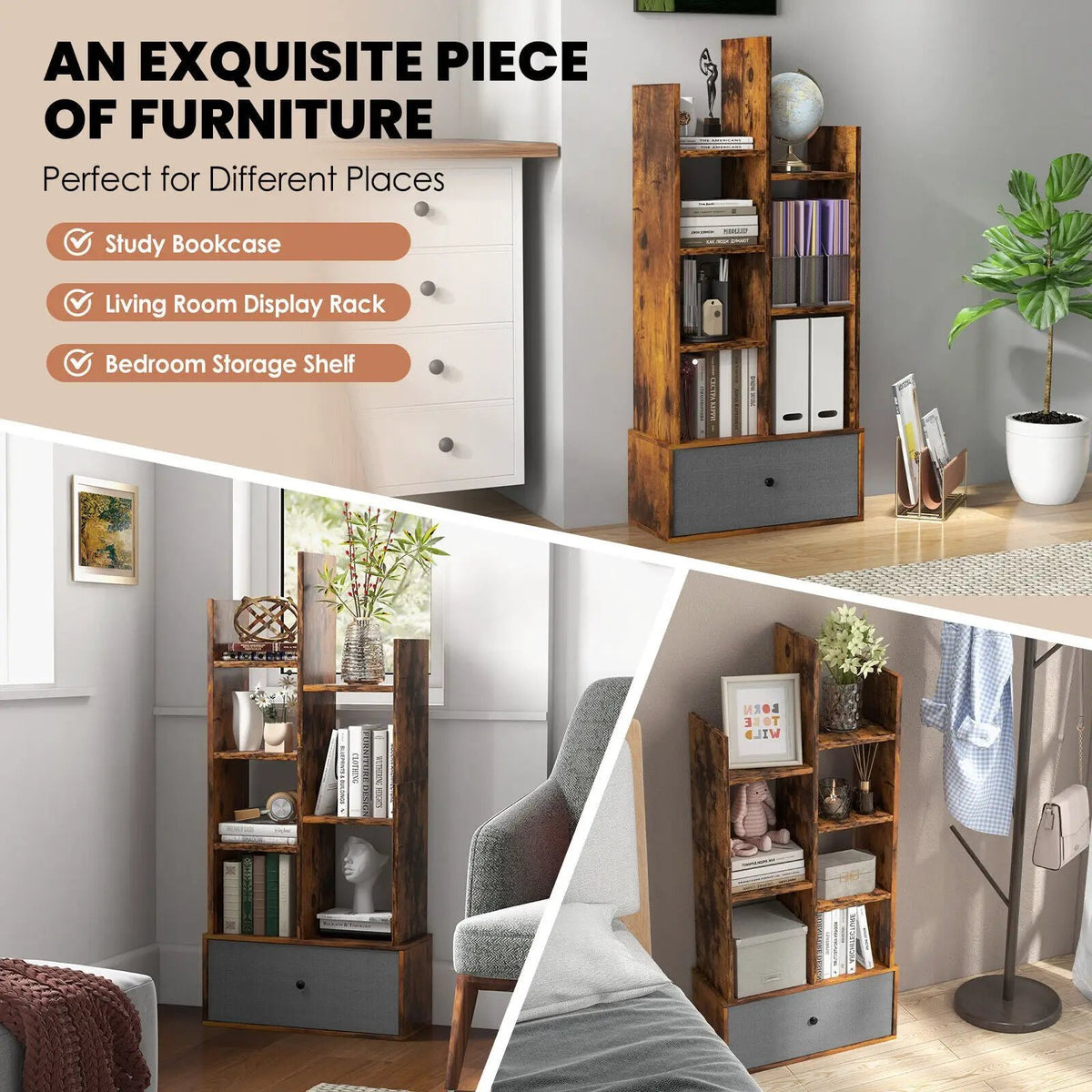 7-Tier Open-Back Bookshelf with Drawer, photo 3 of 16