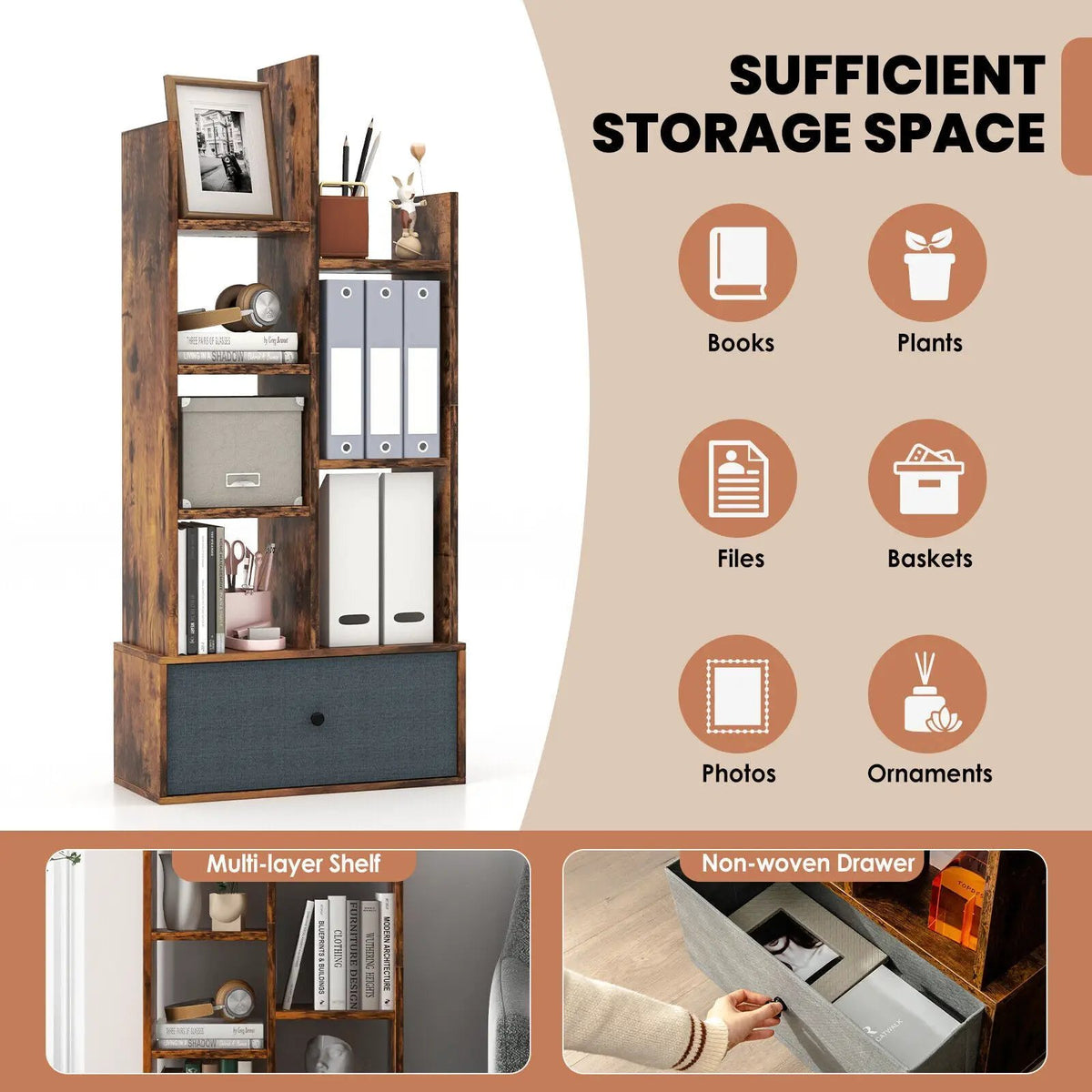 7-Tier Open-Back Bookshelf with Drawer, photo 16 of 16