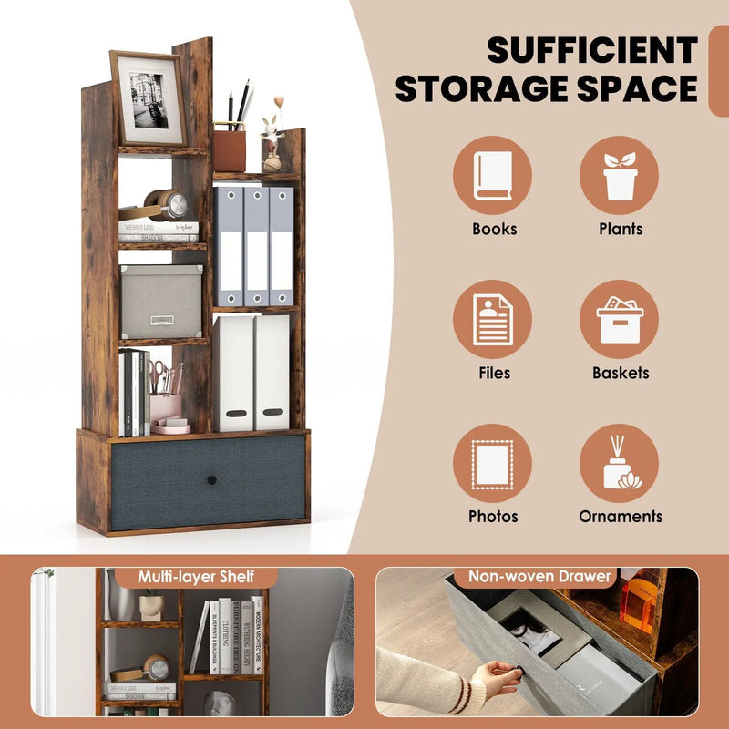 7-Tier Open-Back Bookshelf with Drawer by DirectDeals